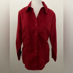 Laura Scott Faux Suede Red Button Down Shirt Size Petite L